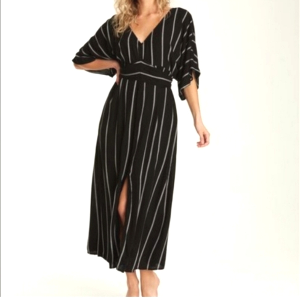 Billabong Forever Fine Black White Stripe Tie Waist Dress Size Small